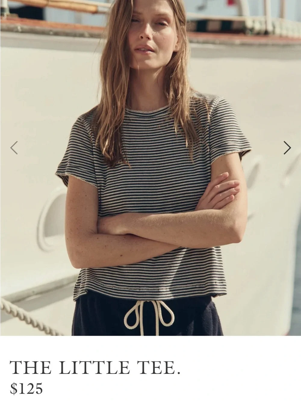THE GREAT. Black & White Narrow Stripe Crew Tee - Picture 2 of 4